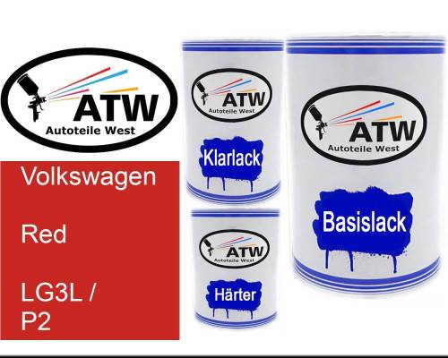 Volkswagen, Red, LG3L / P2: 500ml Lackdose + 500ml Klarlack + 250ml Härter - Set, von ATW Autoteile West.